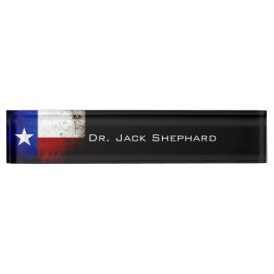 Porte-nom Pour Bureau Drapeau grunge noir d'état du Texas