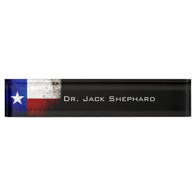 Porte-nom Pour Bureau Drapeau grunge noir d'état du Texas (Devant)