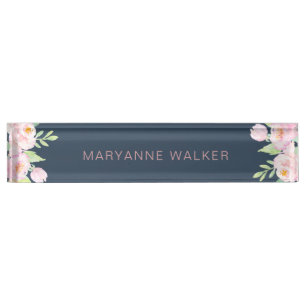 Porte-nom Pour Bureau Dusty Blue Peonies plaque d'identification personn