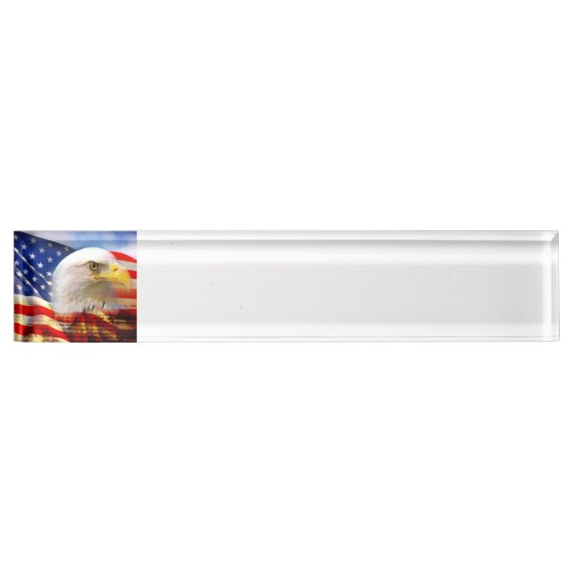 Porte-nom Pour Bureau Eagle chauve sur le bleu blanc rouge de drapeau (Devant)