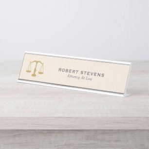 Porte-nom Pour Bureau Echelle minimaliste de lin beige et de justice or