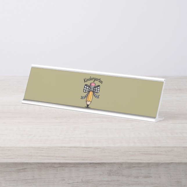 Porte-nom Pour Bureau École maternelle crayon coquette professeur arc (Devant)