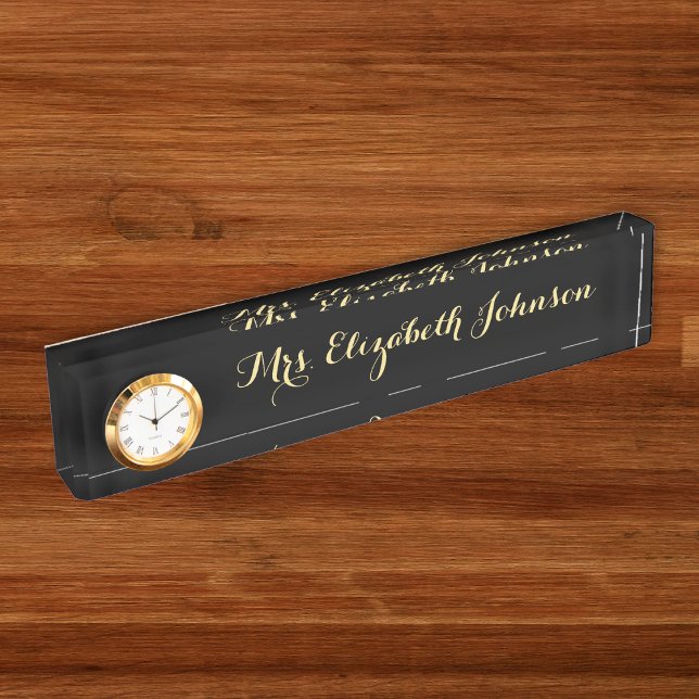 Porte-nom Pour Bureau Ecole professionnelle d'enseignement de l'élégance (Custom Professional Black Elegant Teacher School Desk Name Plate)