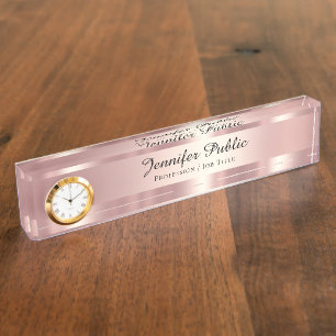 Porte-nom Pour Bureau Écriture élégante Rose Gold Luxueux Avec Horloge