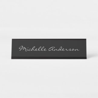 Porte-nom Pour Bureau Écriture manuscrite de script gris noir Nom Cute m