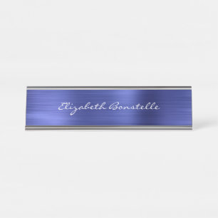 Porte-nom Pour Bureau Écriture manuscrite métallique bleue élégante bros