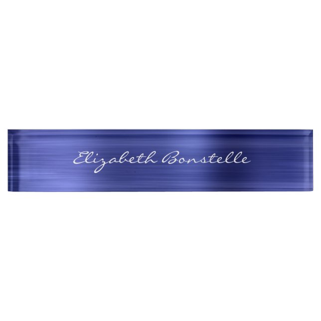 Porte-nom Pour Bureau Écriture métallisée bleue élégante (Devant)