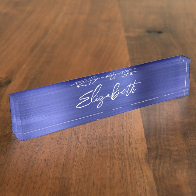 Porte-nom Pour Bureau Écriture moderne pinceau bleu saphir (Taille)