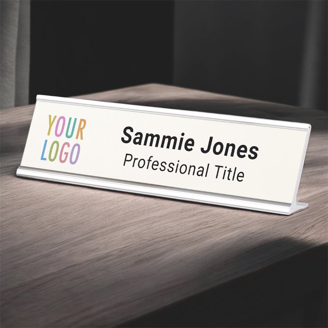 Porte-nom Pour Bureau Ecru Interchangeable Desk Name Plate Business Logo (MISOOK Ecru Name Plate with Logo)