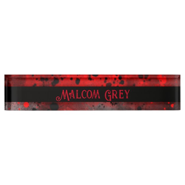 Porte-nom Pour Bureau Effet Retro Paint Splatter rouge et noir (Devant)