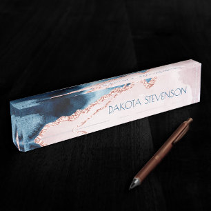 Porte-nom Pour Bureau Élégance mystique Marque Turquoise bleue et Rose