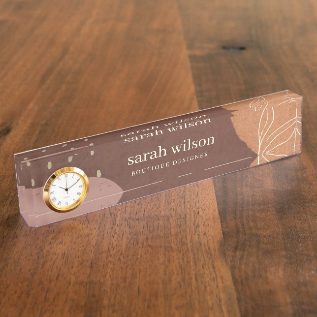 Porte-nom Pour Bureau Elegant Abstract Rust Brown Orange Leafy Foliage (Taille)