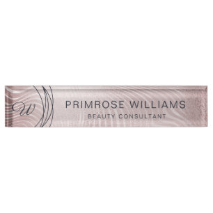 Porte-nom Pour Bureau Élégant Abstrait Glam Rose Gold Luxury Monogramm
