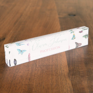 Porte-nom Pour Bureau Elégant Aquarelle Papillons Belle Conception