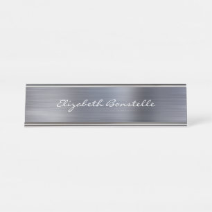 Porte-nom Pour Bureau Élégant Argent Brossé Métal écriture