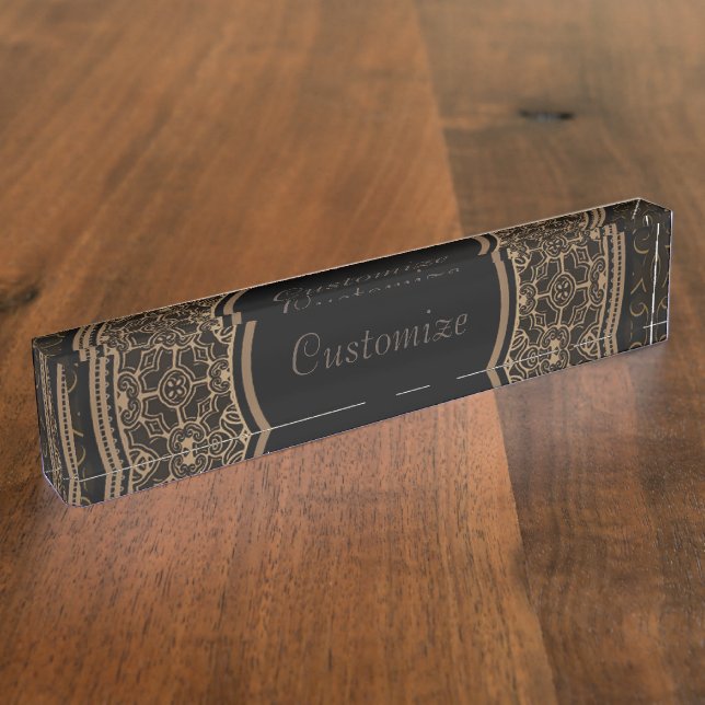 Porte-nom Pour Bureau Elegant Black & Gold (Taille)