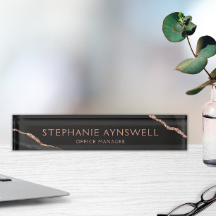 Porte-nom Pour Bureau Élégant Black Rose Gold Géode d'âge professionnel