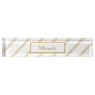 Porte-nom Pour Bureau Elégant blanc moderne avec lignes or pointillé