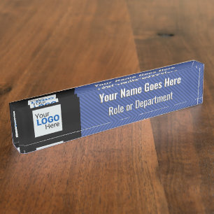 Porte-nom Pour Bureau Elégant bleu et gris argenté avec logo d'entrepris