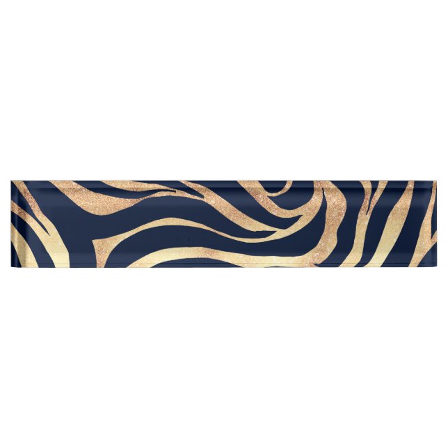 Porte-nom Pour Bureau Elégant bleu marine Gold Zebra Imprimer (Devant)