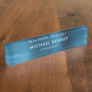Porte-nom Pour Bureau Élégant Bleu Métallisé Affaires Professionnelles