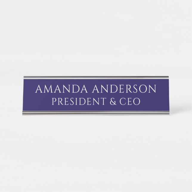 Porte-nom Pour Bureau Elegant Blue Business Title Name Plate (Devant)