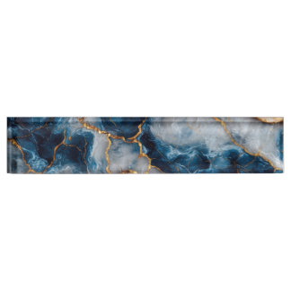 Porte-nom Pour Bureau Elegant Blue & Gold Marble Desk Nameplate 