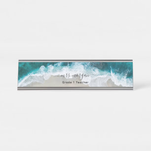Porte-nom Pour Bureau Élégant Blue Green Beach Script enseignant
