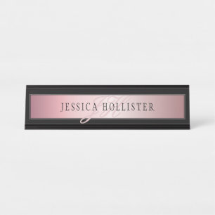 Porte-nom Pour Bureau Elégant Blush Faux Rose Gold Nom et initiales