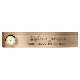 Porte-nom Pour Bureau Élégant Boss métal or Lady PDG Horloge