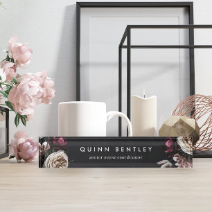 Porte-nom Pour Bureau Elégant Bouquet floral foncé