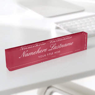 Porte-nom Pour Bureau Élégant Burgundy Script Simple Minimaliste Moderne