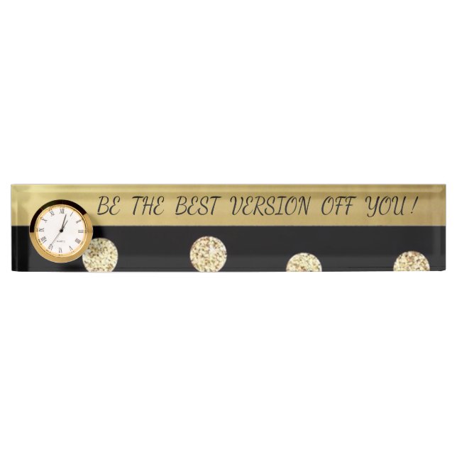Porte-nom Pour Bureau Elégant Chic Black Gold Dots-Motivational Message (Devant)