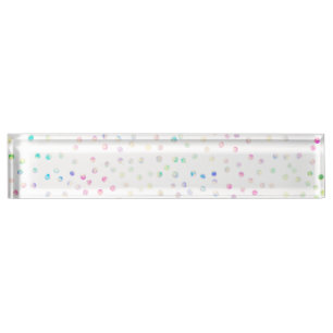 Porte-nom Pour Bureau Élégant Confetti Dots D'Iridescente Design Blanc