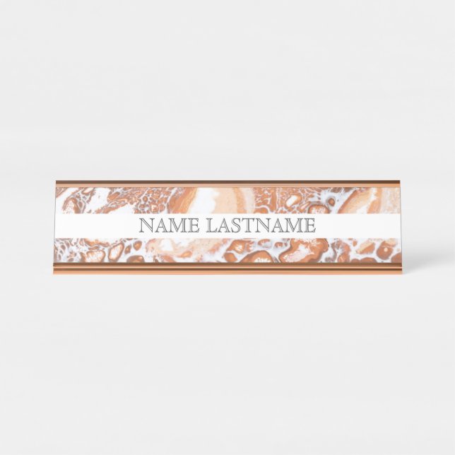 Porte-nom Pour Bureau Élégant corail blanc marbre professionnel (Devant)