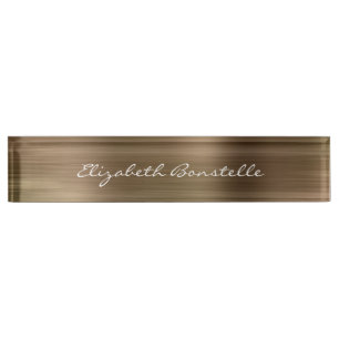 Porte-nom Pour Bureau Élégant écriture manuscrite en métal doré brossé