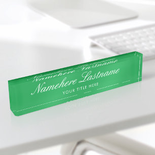 Porte-nom Pour Bureau Élégant Élégant Script Vert Simple Minimaliste