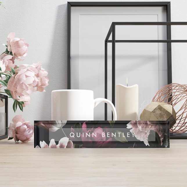 Porte-nom Pour Bureau Élégant floral foncé (Créateur téléchargé)