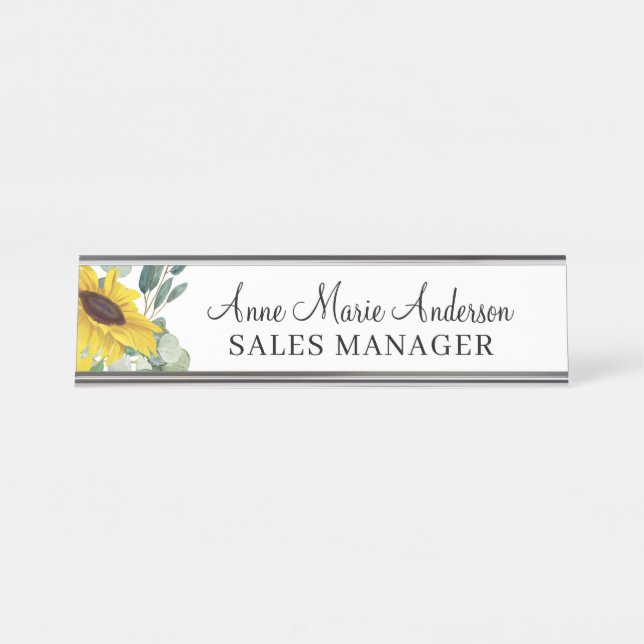 Porte-nom Pour Bureau Elegant Floral Professional Name  (Devant)