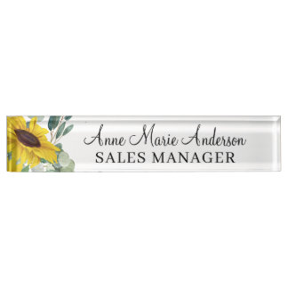 Porte-nom Pour Bureau Elegant Floral Professional Name