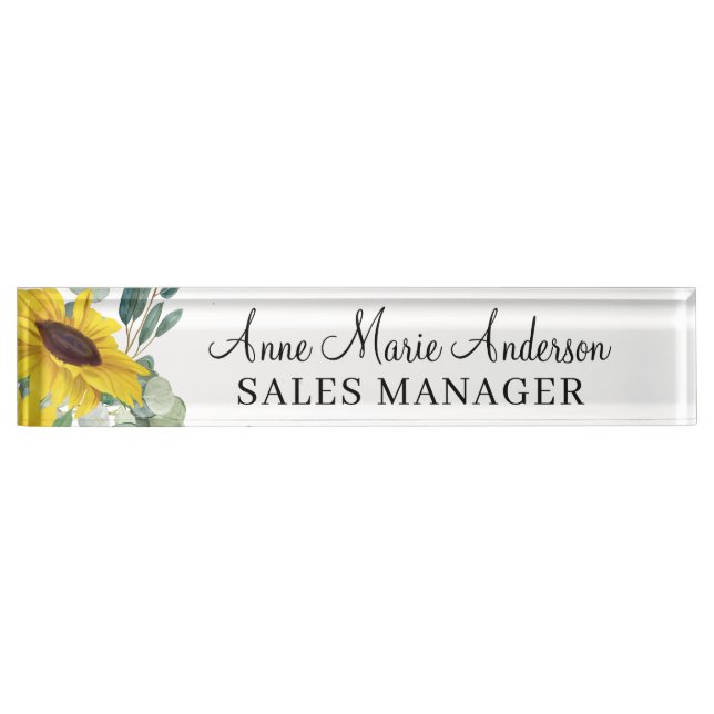 Porte-nom Pour Bureau Elegant Floral Professional Name  (Devant)