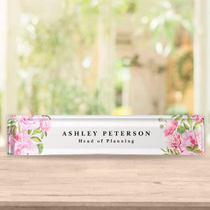 Porte-nom Pour Bureau Élégant Floral Rose Chic