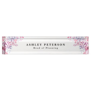 Porte-nom Pour Bureau Élégant Floral Rose Chic