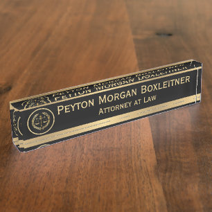 Porte-nom Pour Bureau Elegant Gold avec noir et échelles de justice Avoc
