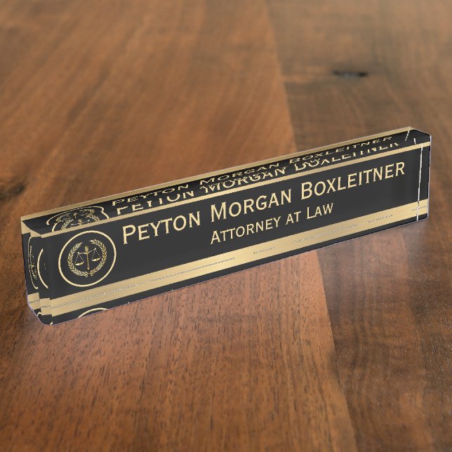 Porte-nom Pour Bureau Elegant Gold avec noir et échelles de justice Avoc (Taille)