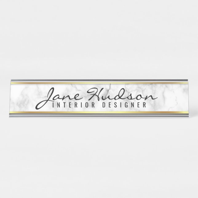 Porte-nom Pour Bureau Élégant Gold Script Flower Modern Bureau Nom Plaqu (Devant)