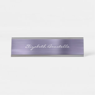 Porte-nom Pour Bureau Élégant Lavande Écriture Manuscrite Métal Brossé