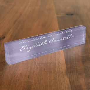 Porte-nom Pour Bureau Élégant Lavande Écriture Manuscrite Métal Brossé