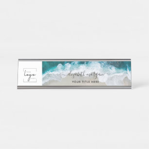 Porte-nom Pour Bureau Élégant logo de script personnalisé Blue Green Bea