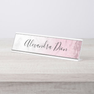 Porte-nom Pour Bureau Élégant marbre parties scintillant d'or rose moder